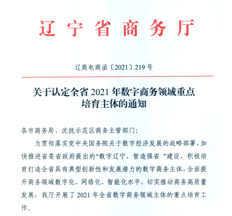 217永信贵宾会信息荣获2021年辽宁省数字商务领军企业